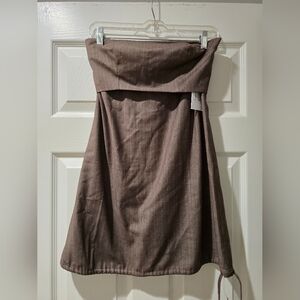 New Strapless Brown Linen-Blend Dress
